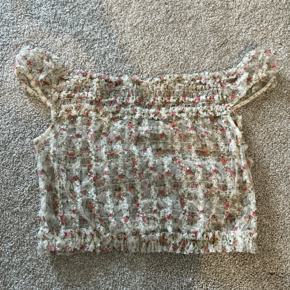 Free people intimate floral mesh off shoulder top